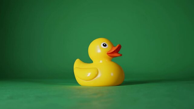 Bright yellow rubber duck on a green background with cheerful vibes, perfect for playful moments and relaxation
