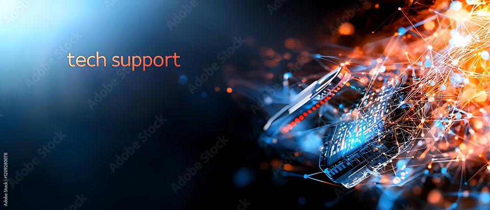 Poster tech support solutions digital environment visual content high-tech interface virtual viewpoint inno