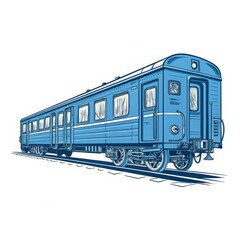 Fototapeta premium Blue Train Carriage Perspective Drawing, Vector Illustration, Travel Concept Train, Transportation