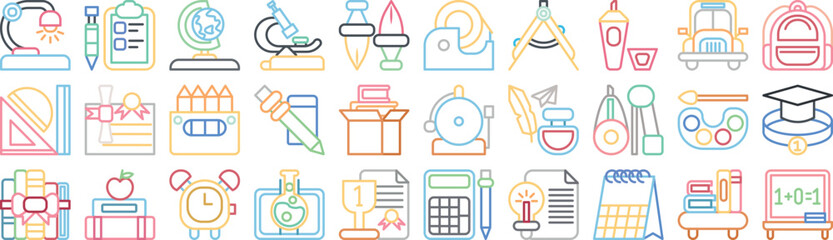 Vector monochrome lineal color icon set for back to school