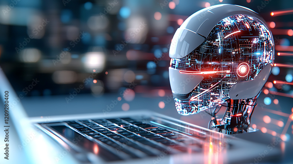 Poster innovative ai development tech lab visual artwork futuristic environment close-up view robotics conc