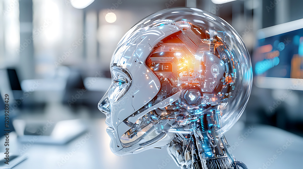 Poster innovative robotics development high-tech lab digital artwork futuristic environment close-up ai con
