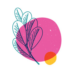 Tropical leaves with geometric shape. Colorful cute screen printing effect. Riso print. Vector illustration. Graphic element for fabric, textile, clothing, wrapping paper, wallpaper