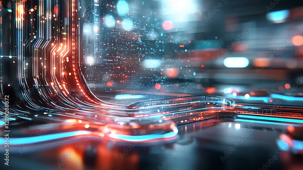 Poster dynamic technology network flow digital environment abstract concept futuristic viewpoint innovative