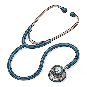 Hand-Drawn Stethoscope Illustration Medical Concept, Blue and Beige Tones, Detailed Line Art, Healthcare Symbol Medical Illustration, Stethoscope