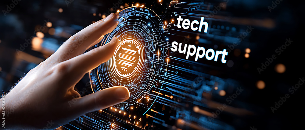 Poster tech support action scene digital environment graphic design futuristic viewpoint technology concept
