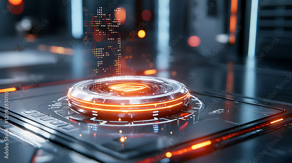 Poster futuristic holographic interface display digital lab 3d animation high-tech environment close-up vie