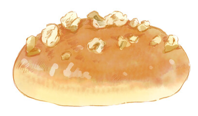 美味しそうなくるみパンの水彩イラスト