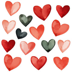 A collection of colorful hearts in various shades, showcasing a variety of shapes and sizes.