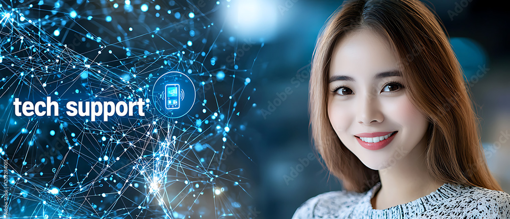 Poster tech support solutions virtual environment digital service modern workspace professional interaction