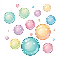 Pastel Rainbow Bubbles Scattered Composition, Translucent Texture, Floating Concept, Vector Illustration Bubbles, Soap Bubbles
