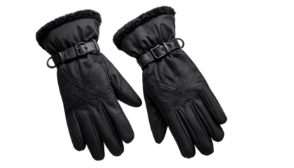 cozy black winter gloves illustration on transparent backdrop