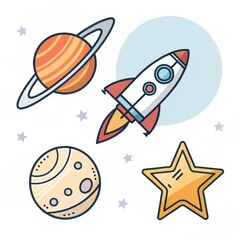 Space Rocket and Planets Flat Design Illustration, Space, Planets, Rocket, Stars, Cartoon Space exploration, cosmos