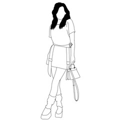 Minimalist Illustration of a Stylish Woman With Accessories and Contemporary Outfit.emphasizing minimalist design and modern fashion trends.
