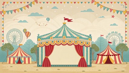 Vintage Circus Tent Illustration Retro Fairground Scene with Big Top and Ferris Wheel, Circus Poster Design, Festival Background Circus, Carnival