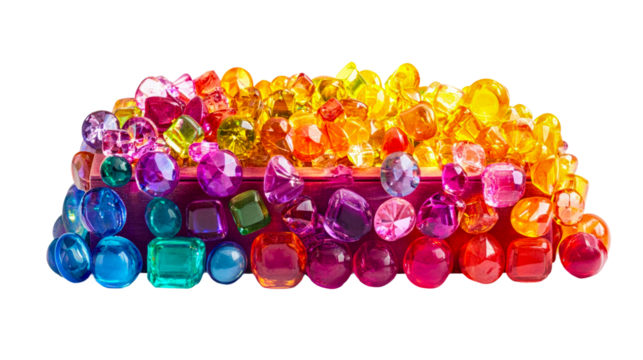 Colorful arrangement of sparkling gems isolated on transparent background