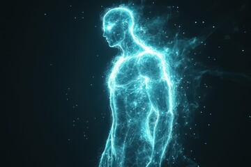 Energy body, digital art. Abstract figure of light and particles. Futuristic concept.