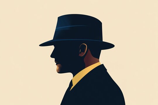 Silhouetted profile of a mysterious man in a fedora hat
