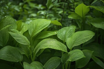 Lush Green Foliage with Water Droplets