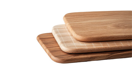A set of elegant wooden cutting boards in various styles and finishes for kitchen use. transparent background