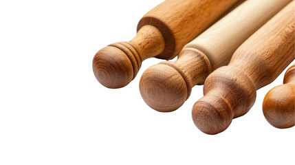 Collection of beautiful wooden rolling pins for baking and cooking activities. transparent background