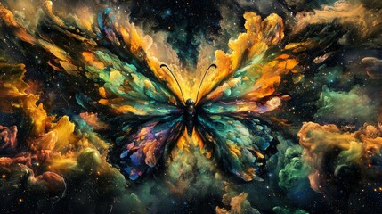 Cosmic Butterfly Vibrant Nebula Wings Abstract Art Fantasy Galaxy