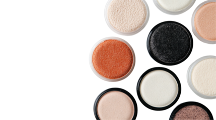 Colorful makeup palettes arranged stylishly for beauty and cosmetic themes. transparent background