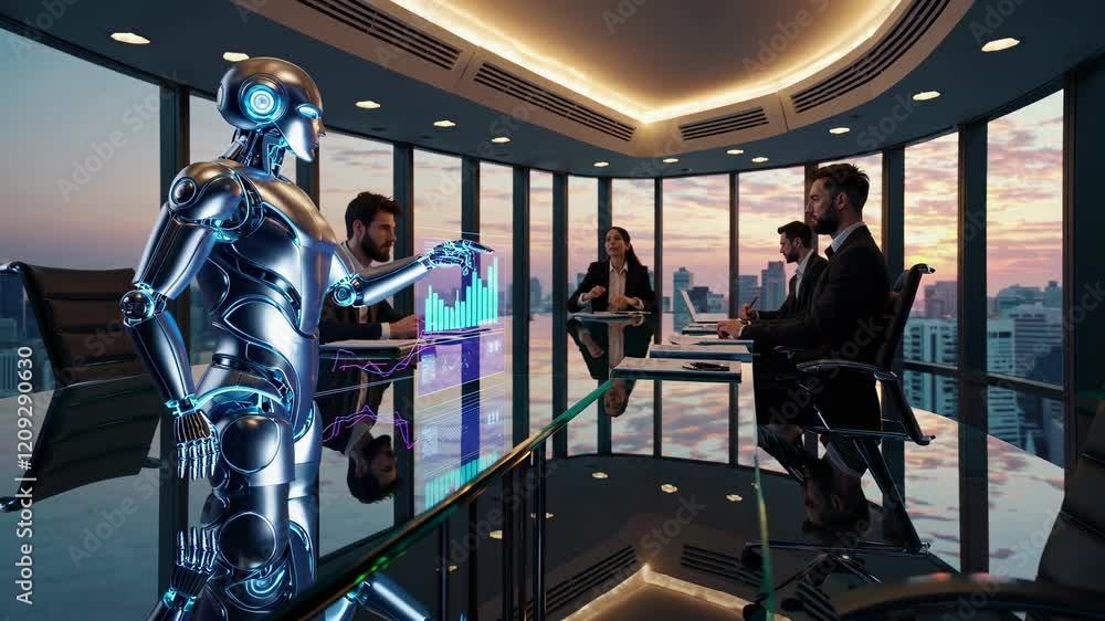 Aufkleber robotic technology revolutionizes business meetings in twilight setting