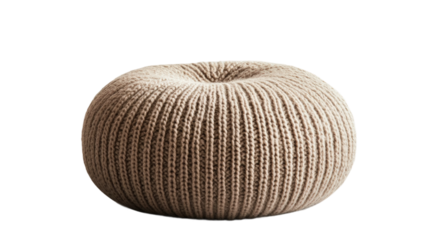 Soft, round knitted pouf on display in modern home setting isolated on transparent background