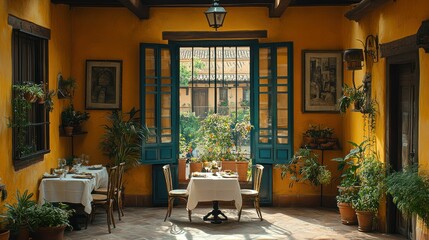 Cozy dining room with antique wooden furniture