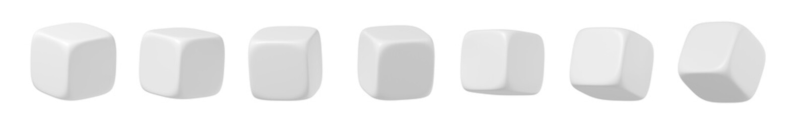 White dice. Isolated. Different angles. Blank. Set. 3d illustration.