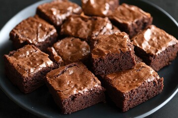 dark mood brownies on the black plate against black background.