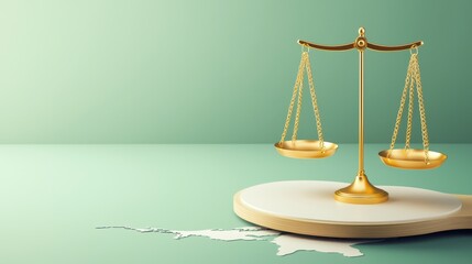 Golden Scales of Justice on Light Green Background
