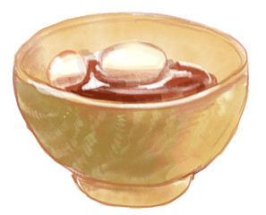 美味しそうなお汁粉の水彩イラスト
