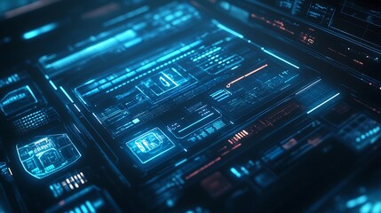 Obraz premium Futuristic Control Room: A Digital Interface in a Sci-Fi Setting