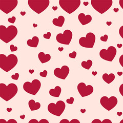 Lovely Valentine pattern with red hearts and flat background