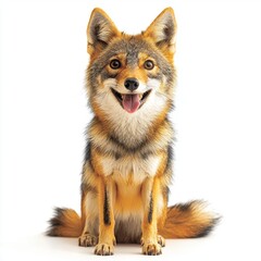 Fototapeta premium Happy Wild Canine with Vibrant Fur Poses Cheerfully Against White