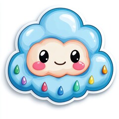 Fototapeta premium Cute cartoon cloud with smiling face and raindrops.