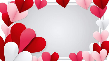 A colorful pattern of overlapping hearts in shades of red, pink, and white, creating a lively and romantic design.