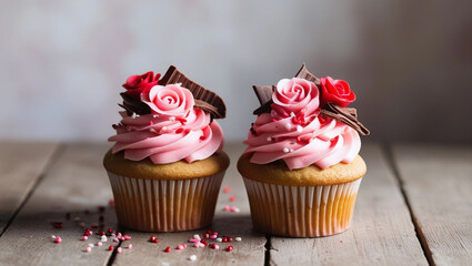 decorated cupcakes with pink frosting and sprinkles