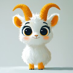 Fototapeta premium Cute and Playful Cartoon Goat Character with Big Eyes and Soft Fur