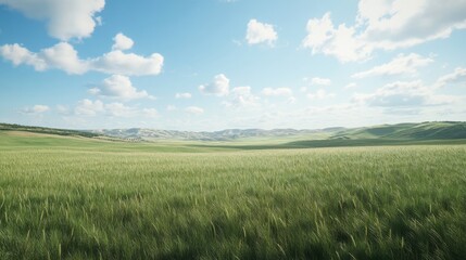 Obraz premium A picturesque landscape featuring lush green fields under a bright blue sky.