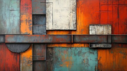 Abstract Metal Composition Geometric Shapes and Textures