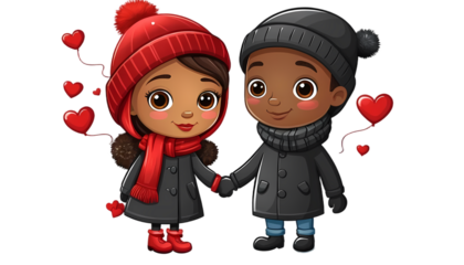 romantic black winter couple holding gifts clipart for valentine