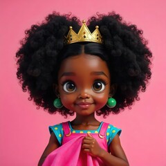 Adorable African-American Princess with a Golden Crown