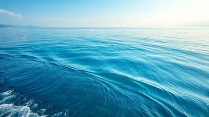 Obraz premium Serene Ocean Wide Angle Seascape, Blue Water Texture, Calm Waves, Horizon View. Ocean Photography, Seascape Ocean, Seascape
