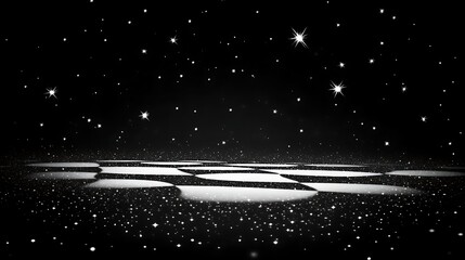 Glittering Black Surface With Sparkling Stars Above