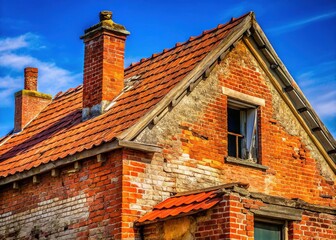 Essential Home Insulation: Weathered Roof, Red Brick, Blue Sky