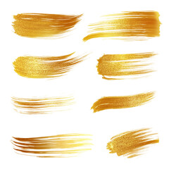 Gold brush strokes, isolated on a transparent background