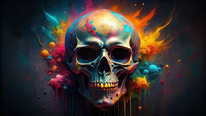 Grunge Skull Ink Splatter Portrait - Dark Artistic Stock Photo
